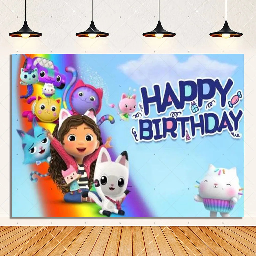 Cartoon G-Gabby Doll House Birthday Party Decorations Disposable Tableware Tablecloth Balloon Background Banner Party Supplies