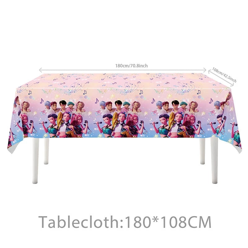 Kpop Demon Hunter Birthday Party Accessorie K Pop Birthday Warriors Pop Party Backdrop Cups Plates Tablecloth Ballons Cake Decor