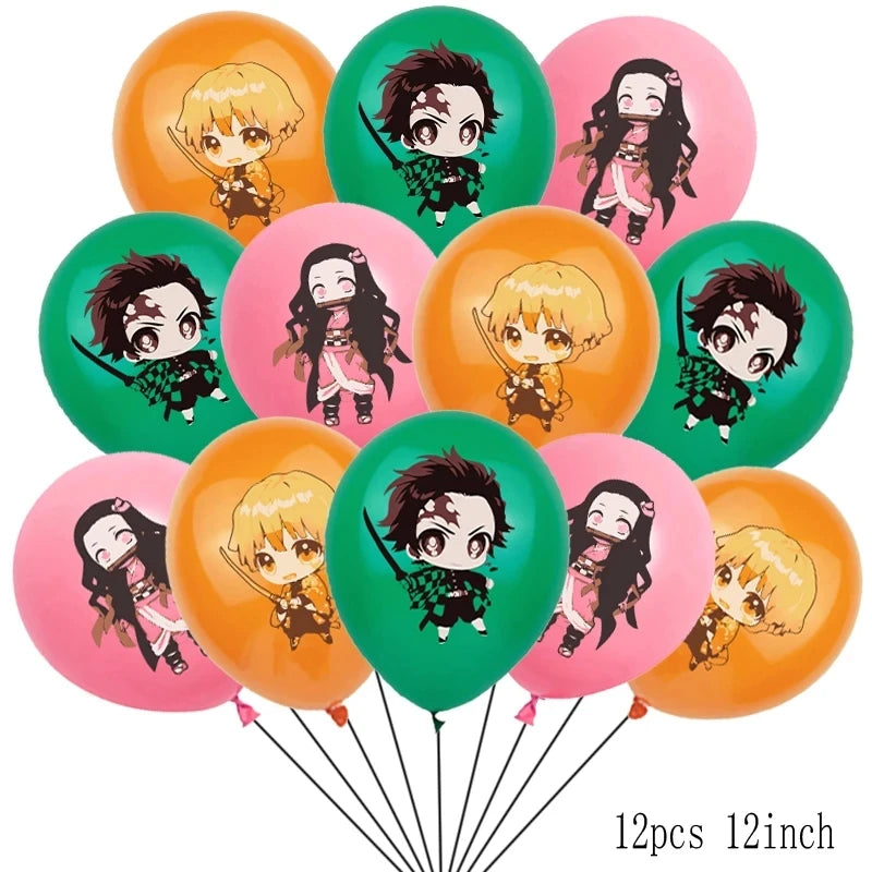 Demoned Slayered Kimetsu No Yaiba Balloon Happy Birthday Banner Party Decoration Disposable Tableware Background Toy Ballon