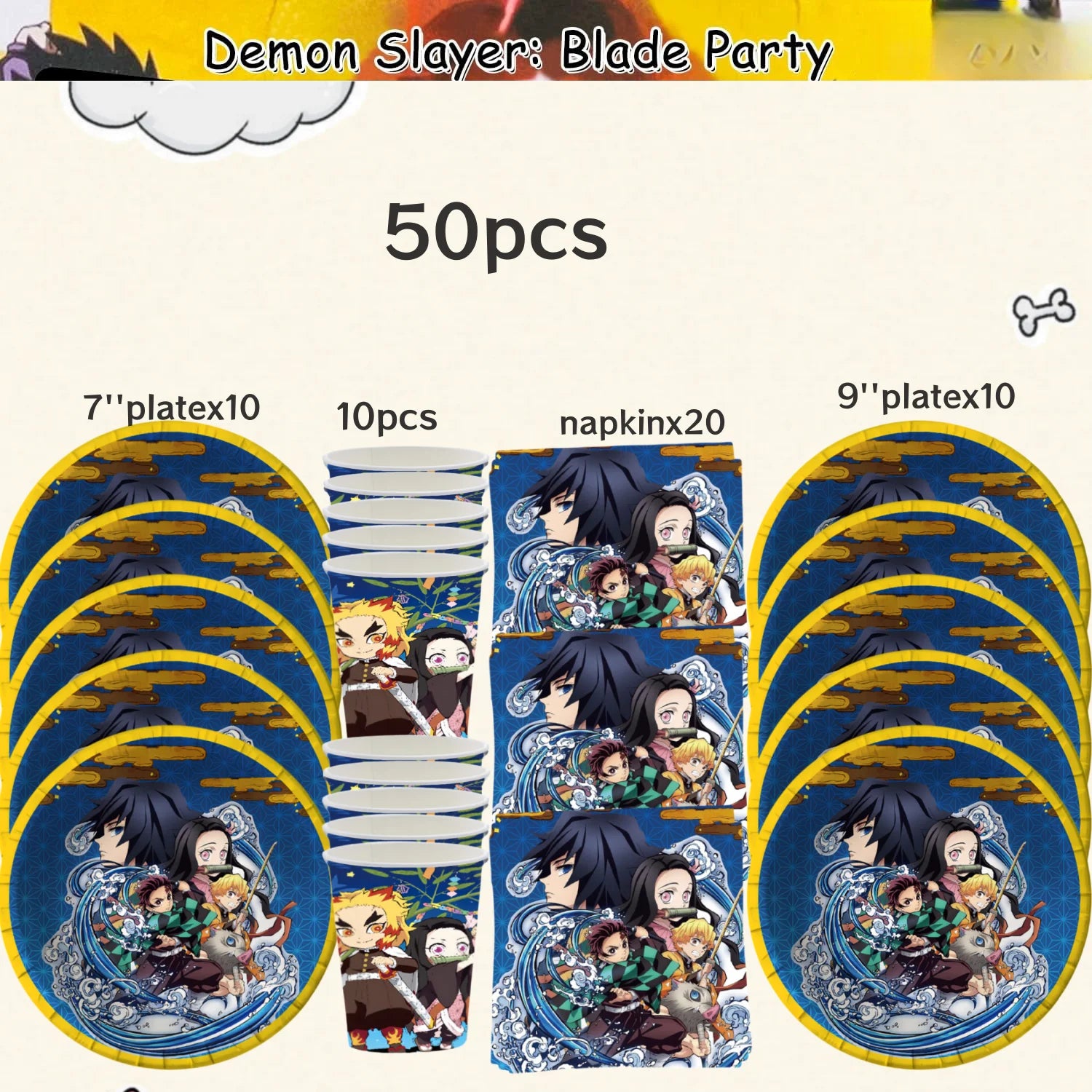 Demon Slayer Birthday Party Decor 20pepole Tableware Kimetsu No Yaiba Tablecloth Plate cup Baby Shower Kids Favor Party Supplies