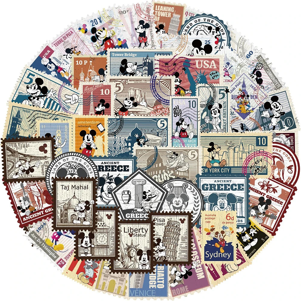 10/30/50pcs Disney Retro Mickey Stamps Cartoon Stickers Funny Graffiti Sticker for Kids Toy DIY Stationery Notebook Phone Decals