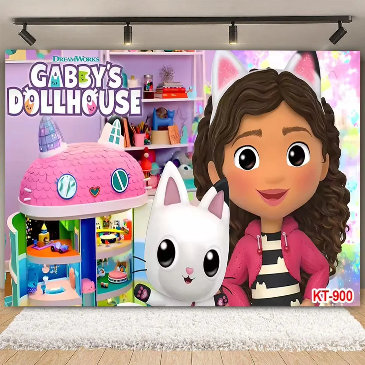 Cartoon-Gabby Dollhouse Children's Birthday Party Supplies Decoration Background Girl Baby Shower Pink Cat Toy Photo Banner Prop