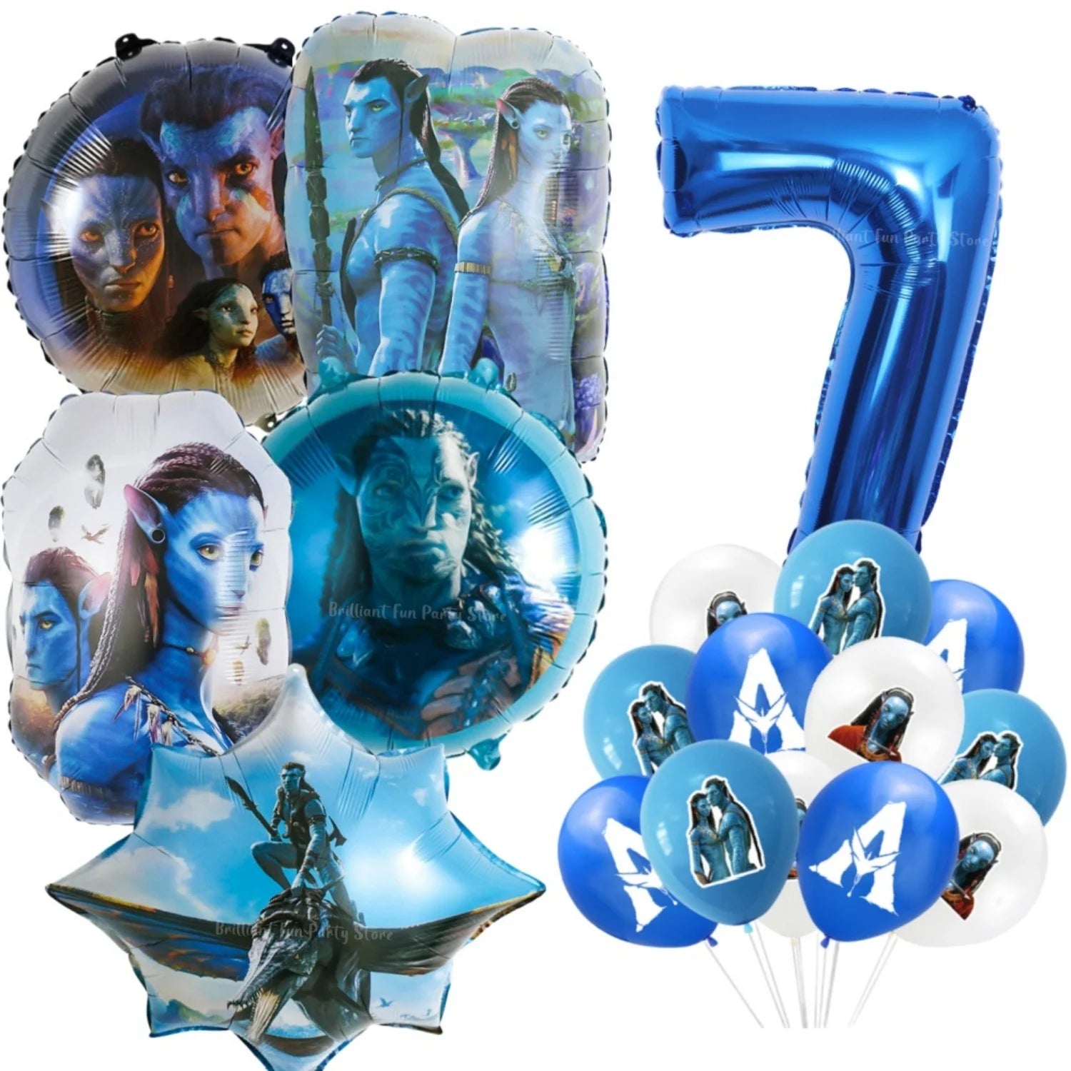 18Pcs Avatar Theme Balloon Set 32inch Blue Number Baby Shower Movie Themed Kids Boys Birthday Party Decorations Supplies