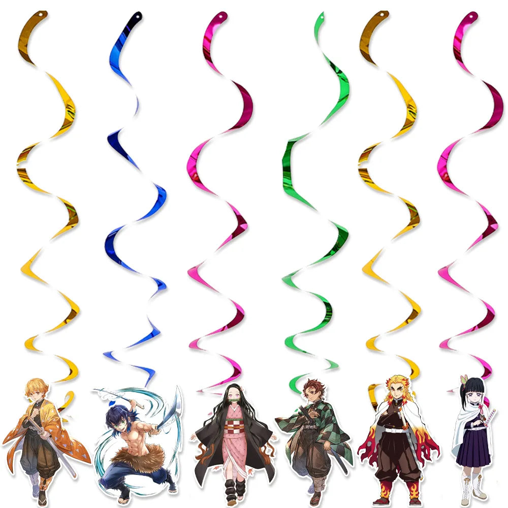 Demoned Slayers Balloons Happy Birthday Banner Kimetsu No Yaiba Party Decoration Cup Disposable Tableware Anime Cake Topper Toy