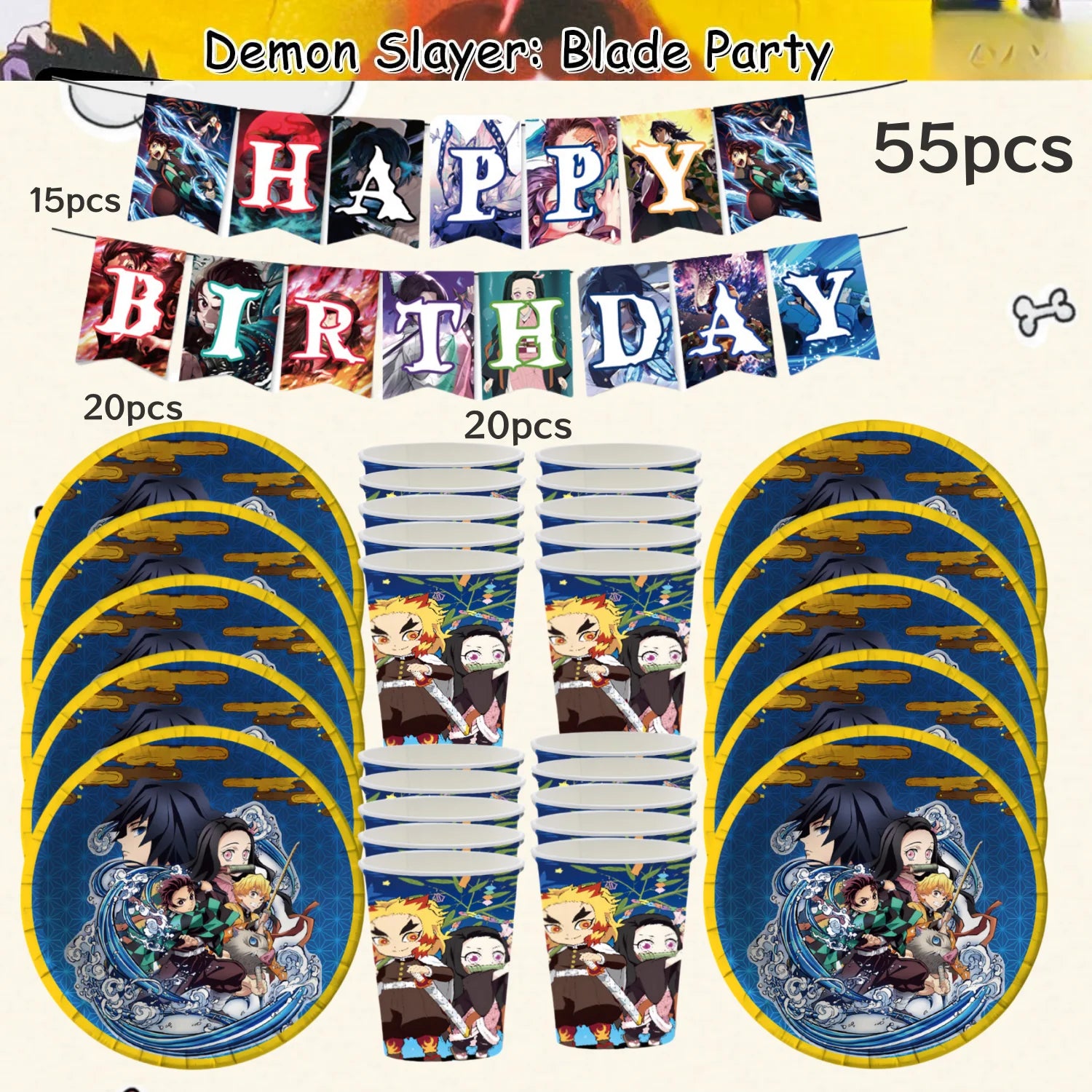 Demon Slayer Birthday Party Decor 20pepole Tableware Kimetsu No Yaiba Tablecloth Plate cup Baby Shower Kids Favor Party Supplies