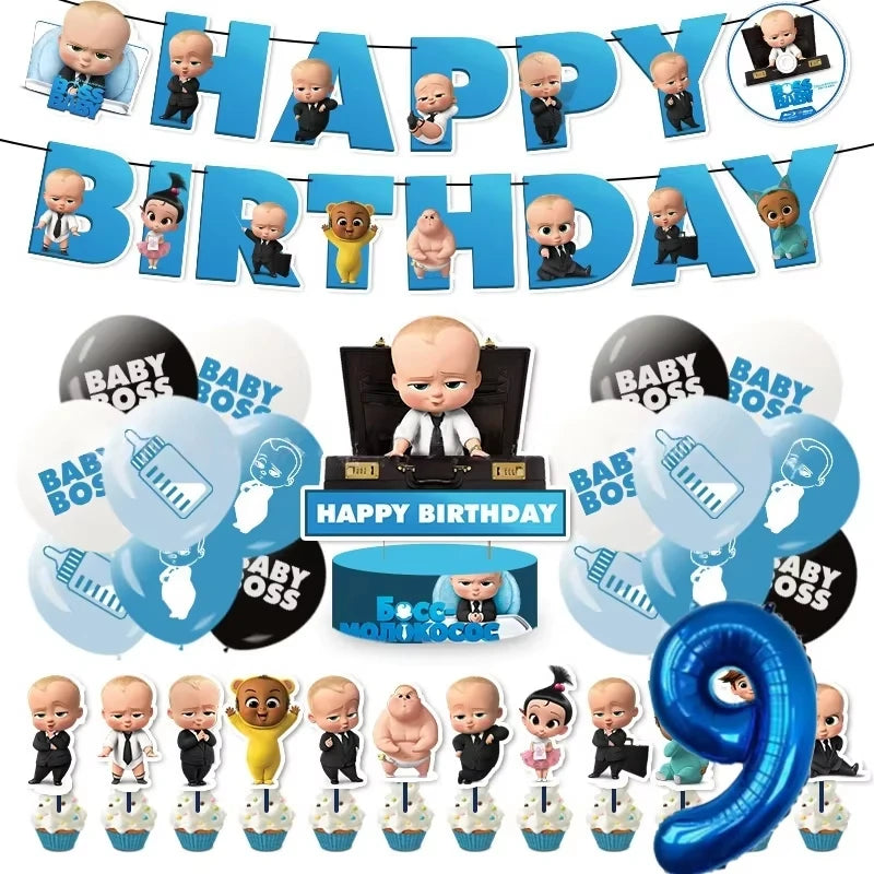 Cartoon Bossed Baby Theme Newborn 1st Birthday Party Decor Disposable Tableware Background Balloon Kid Baby Shower Supplies Gift