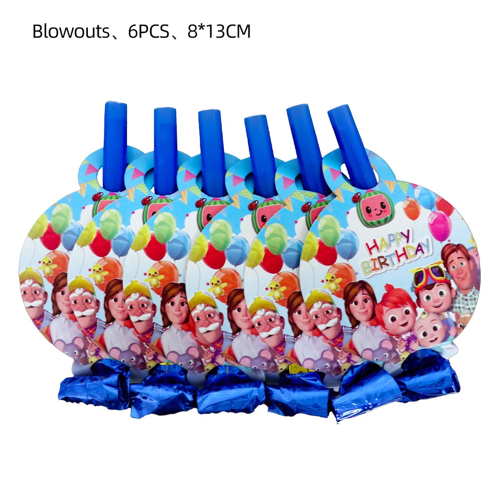 Cartoon JJ Melon Birthday Party Decorations Disposable Tableware Cup Plate Tablecloth Cake Topper Balloon for Kids Baby Shower