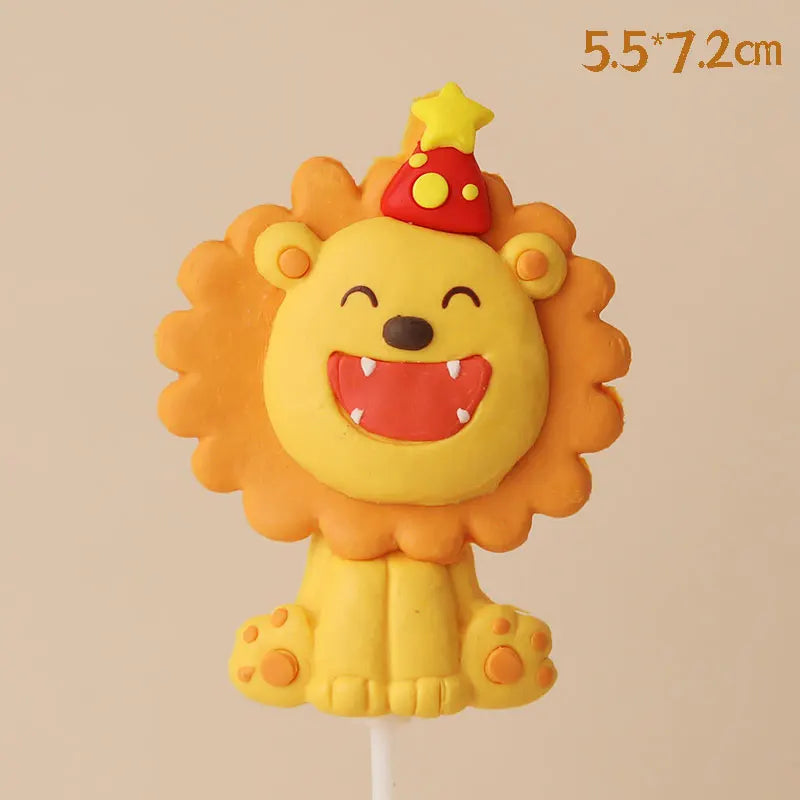 Baby Show Constellation Animal Leo Lion Happy Birthday Cake Topper Yellow Balloon Trees for Cake Decorating Party Supplies Gifts