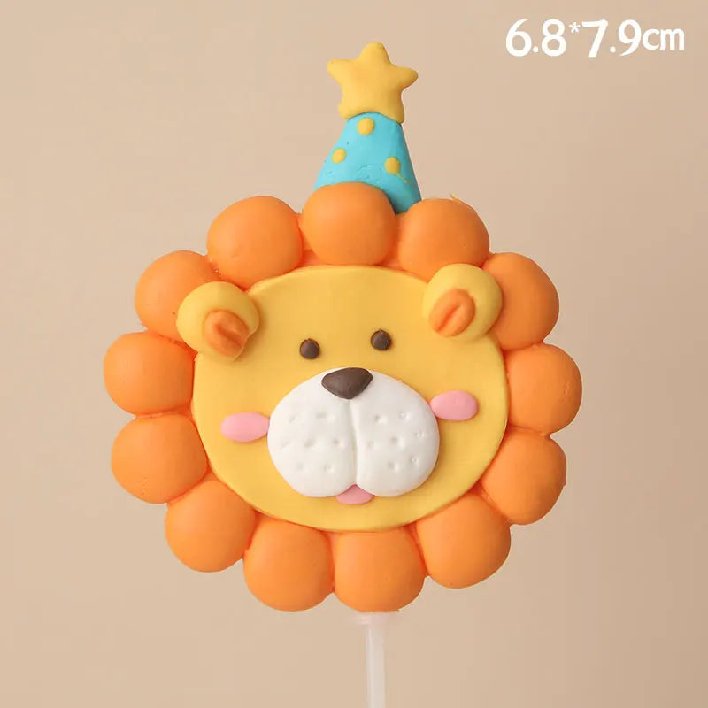 Baby Show Constellation Animal Leo Lion Happy Birthday Cake Topper Yellow Balloon Trees for Cake Decorating Party Supplies Gifts
