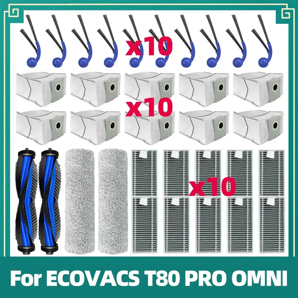 Compatible For ECOVACS T80 PRO OMNI / T80 OMNI Robot Vacuum Replacement Main Roller Mop Cloth Side Brush Dust Bag HEPA Filter