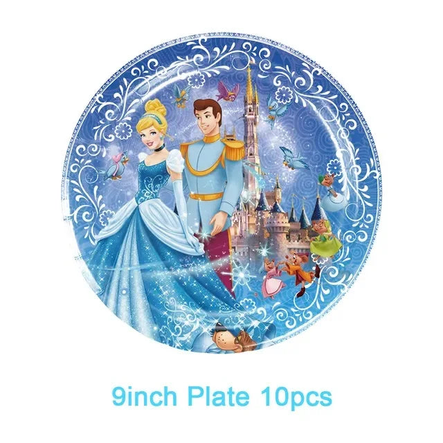 Disney Cinderella Theme Party Supplies Girls Birthday Decoration Tableware Set Paper Cup Plate Tablecloth Balloon Baby Shower