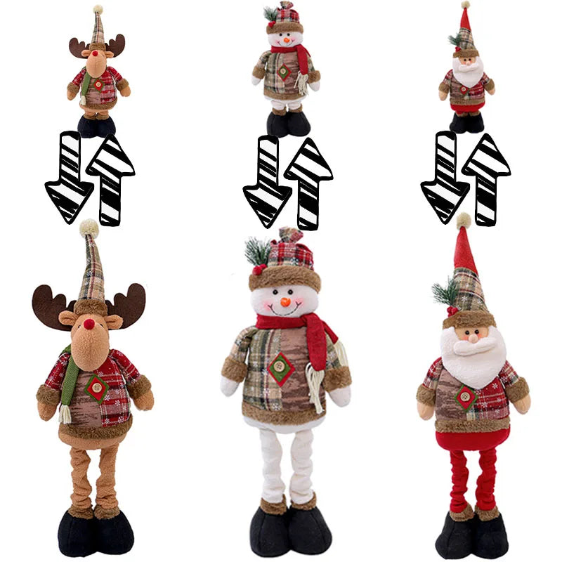 2026 Retractable Santa Claus Snowman Elk Doll Plush Boys Girls Xmas Gifts Decorations For Home Party Christmas Ornament