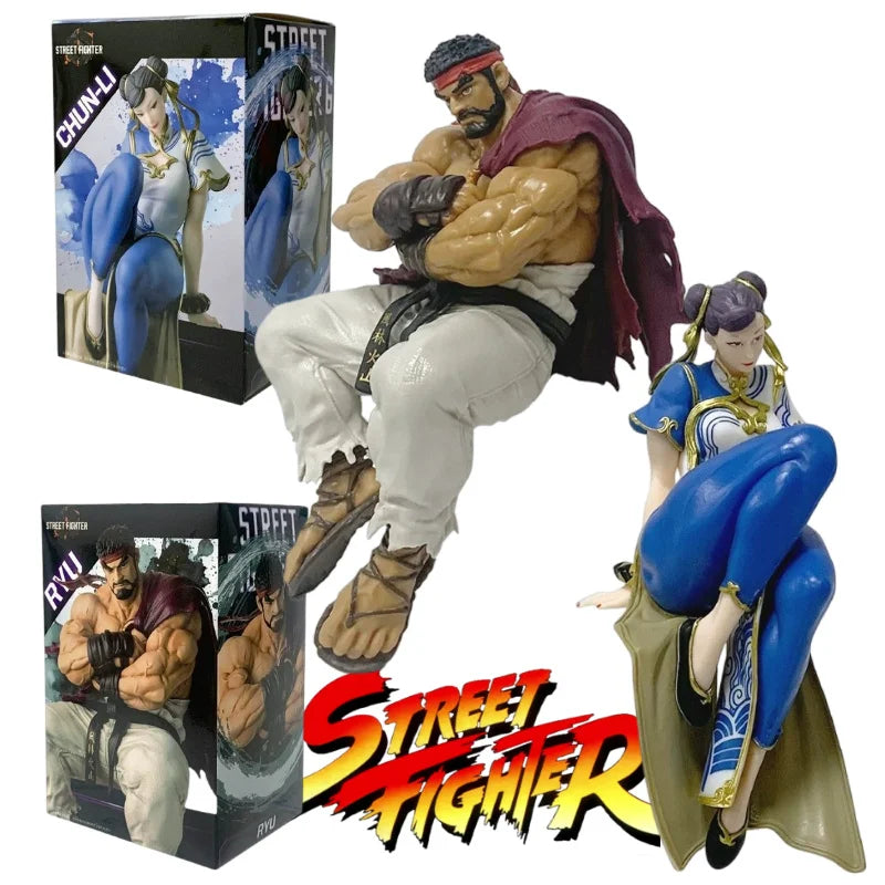 14cm Anime Game Street Fighter Figure Ryu Chun-Li  Action Figure Sitting Posture Figurine Decor PVC Model Fans Collection Toys