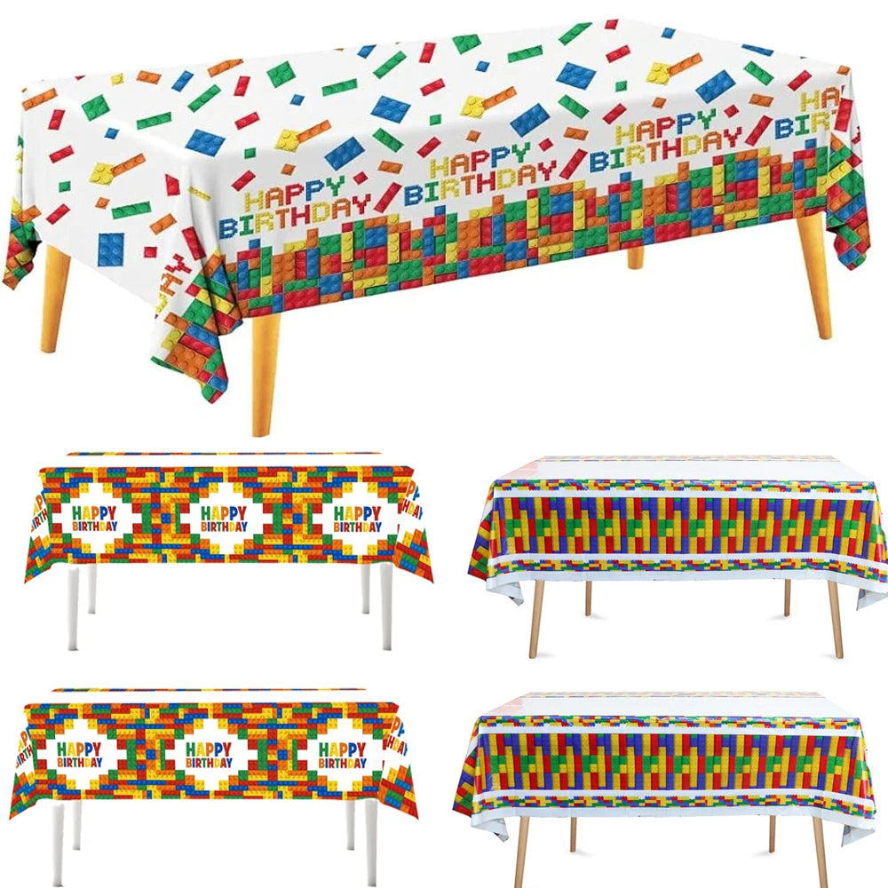 Building Block Tablecloth Theme Party Disposable Tableware Balloon Kid Boy and Girls Birthday Balloon Decor Baby Bath Products