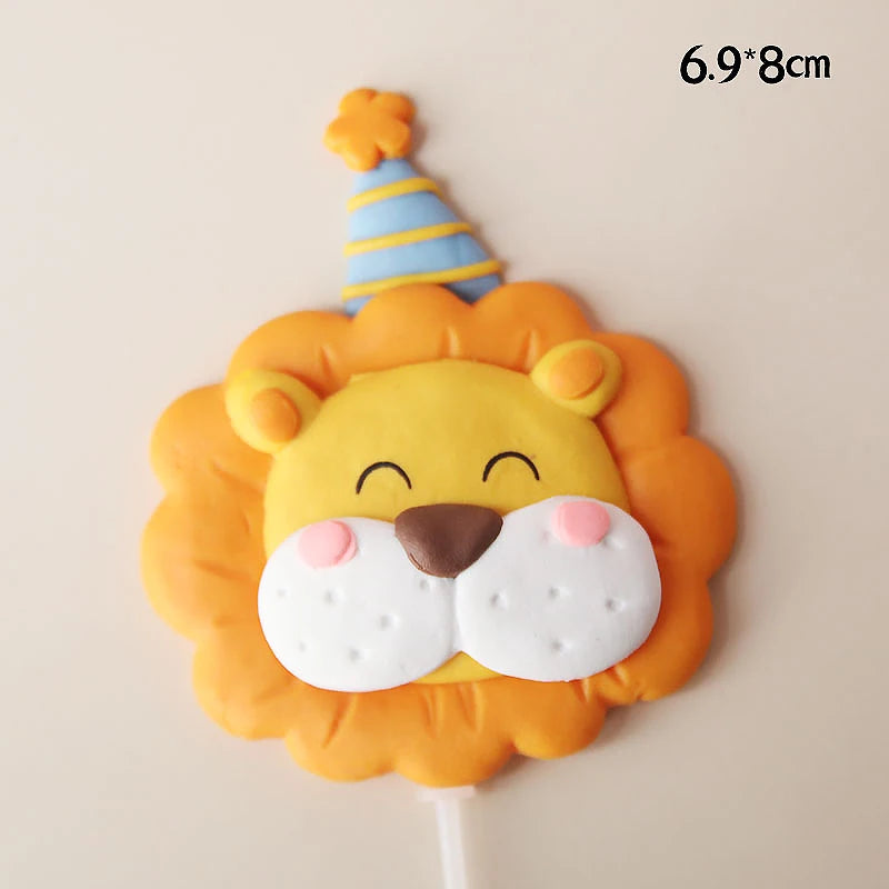 Baby Show Constellation Animal Leo Lion Happy Birthday Cake Topper Yellow Balloon Trees for Cake Decorating Party Supplies Gifts