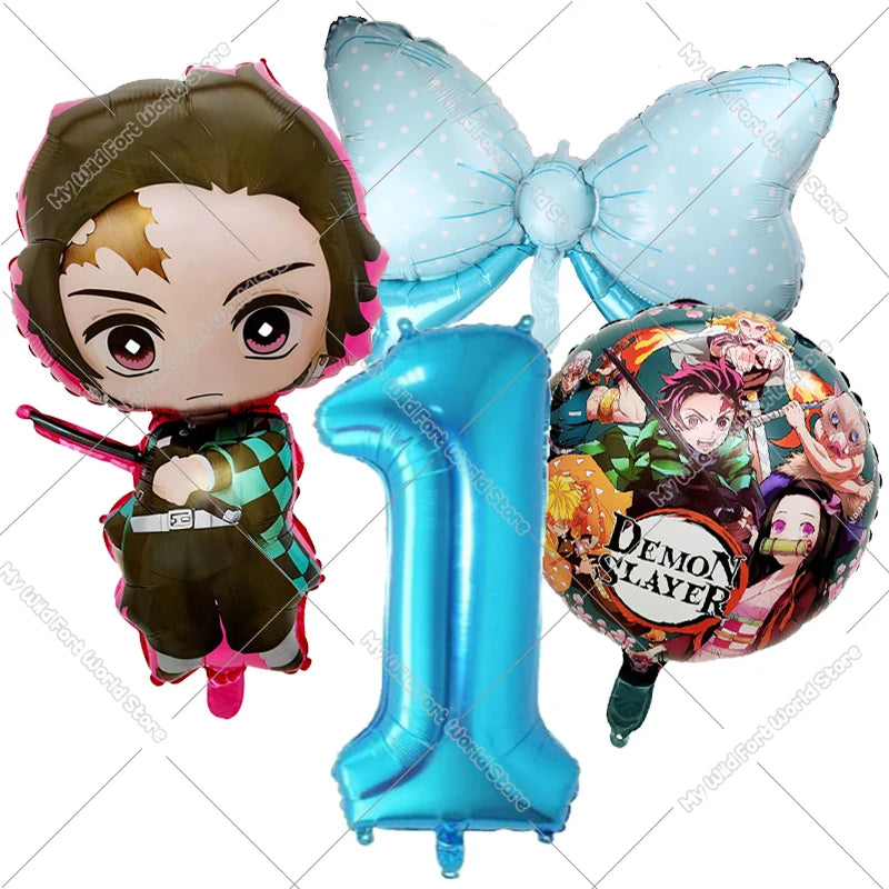 Demon Slayer Birthday Balloons Decoration Set Number Bow Kamado Tanjirou Nezuko Balloon Boy Girl Party Supplies Kids Party Favor