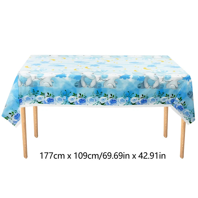 Blue Baby Elephant Disposable Tableware Set Paper Plate Cup Napkin Kids Boys 1st Birthday Party Decoration Baby Shower Supplies