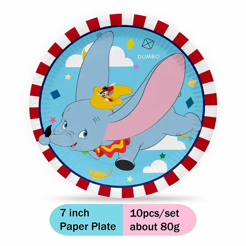 Cartoon Dumbo Theme Birthday Decorations Disposable Party  Tableware Sticker Label Children's Day Baby Shower Supplies