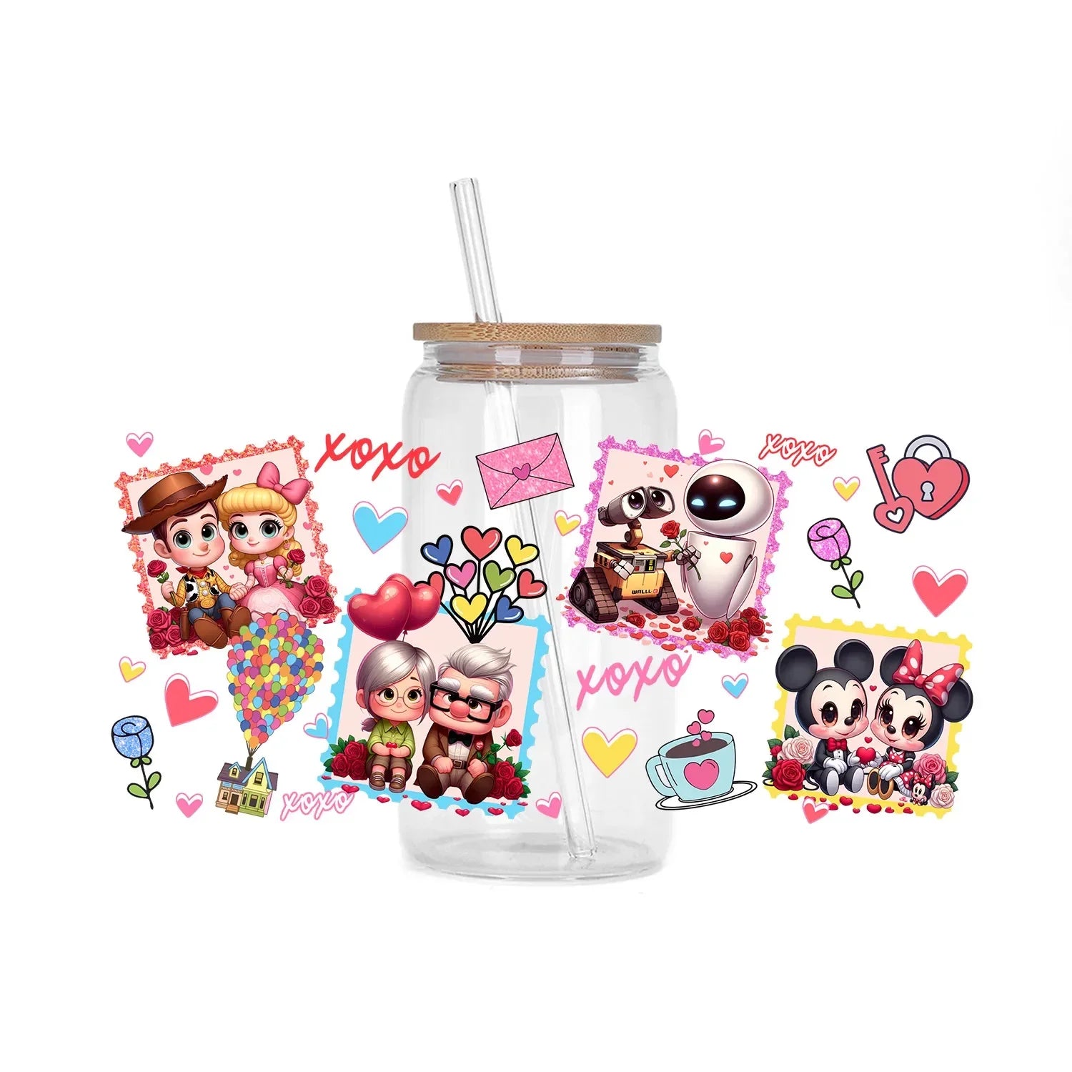 30 Style XOXO Happy Valentine Mickey Family UV Sticker DIY Decals 3D transfers uvdtf stickers 16oz uv dtf cup wraps