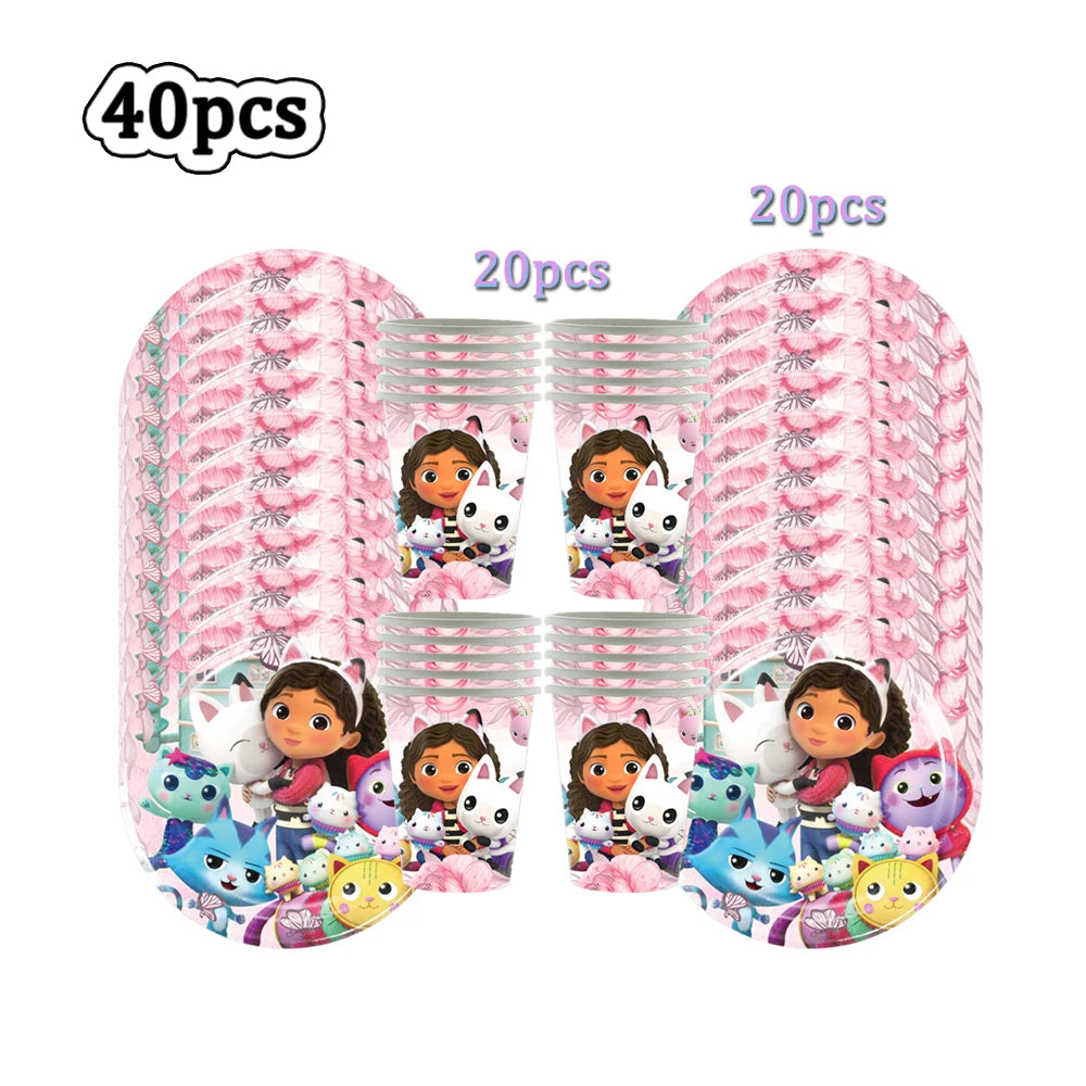 Hot Gabby Doll House Cartoon Girls Birthday Party Decorations Plate Tablecloth Paper Cup Napkin Doll House Tableware Set Gift