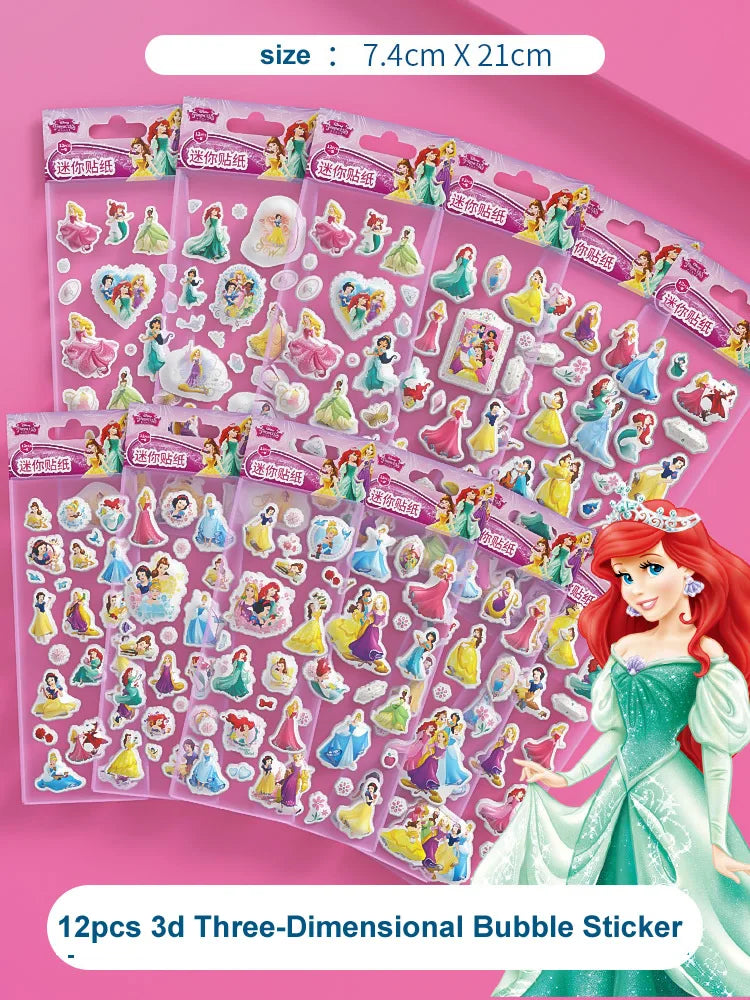 12pcs Sticker Different 3D Puffy Bulk Stickers Cartoon Movie Anime Frozen Sofia Mickey Minnie Princess Kids Girl Toy Gift