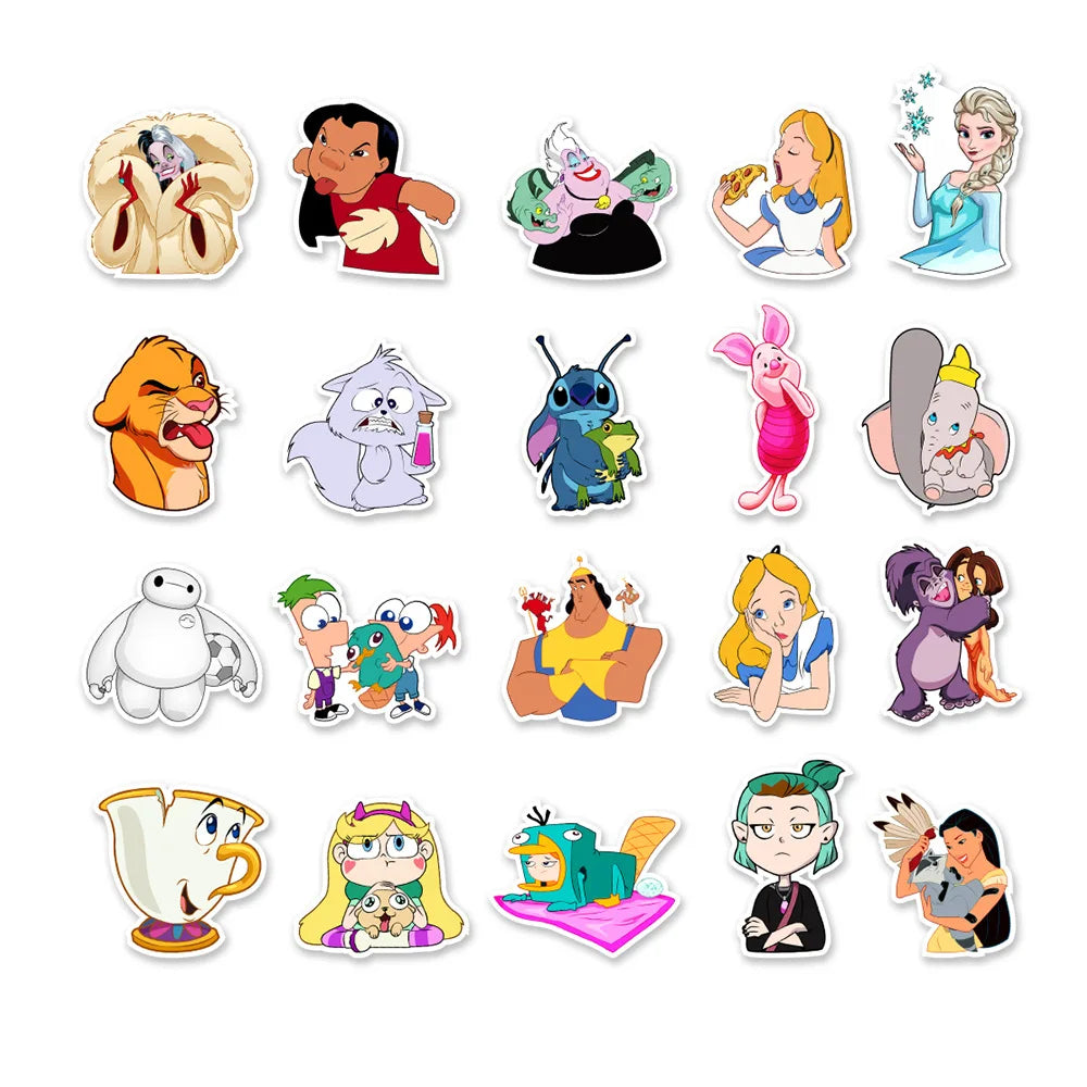 10/30/50pcs Mixed Disney Anime Cartoon Stickers Cute Princess Mickey Mouse Stitch Graffiti Decals Kawaii Kids DIY Sticker Gifts