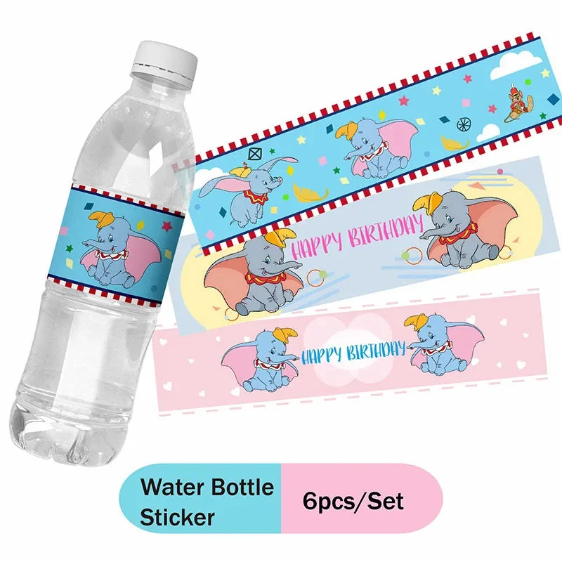 Cartoon Dumbo Theme Birthday Decorations Disposable Party  Tableware Sticker Label Children's Day Baby Shower Supplies