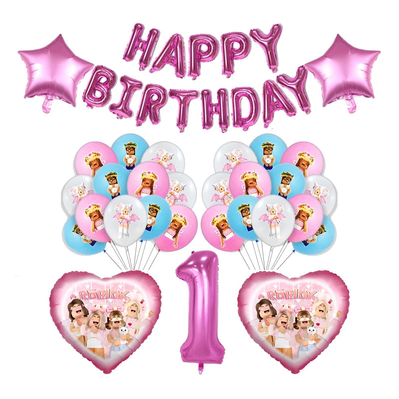 Cartoon Pink Roblox Birthday Party Decorations Napkins balloons Plate Girls Baby Shower Disposable Robot Tableware Supplies set