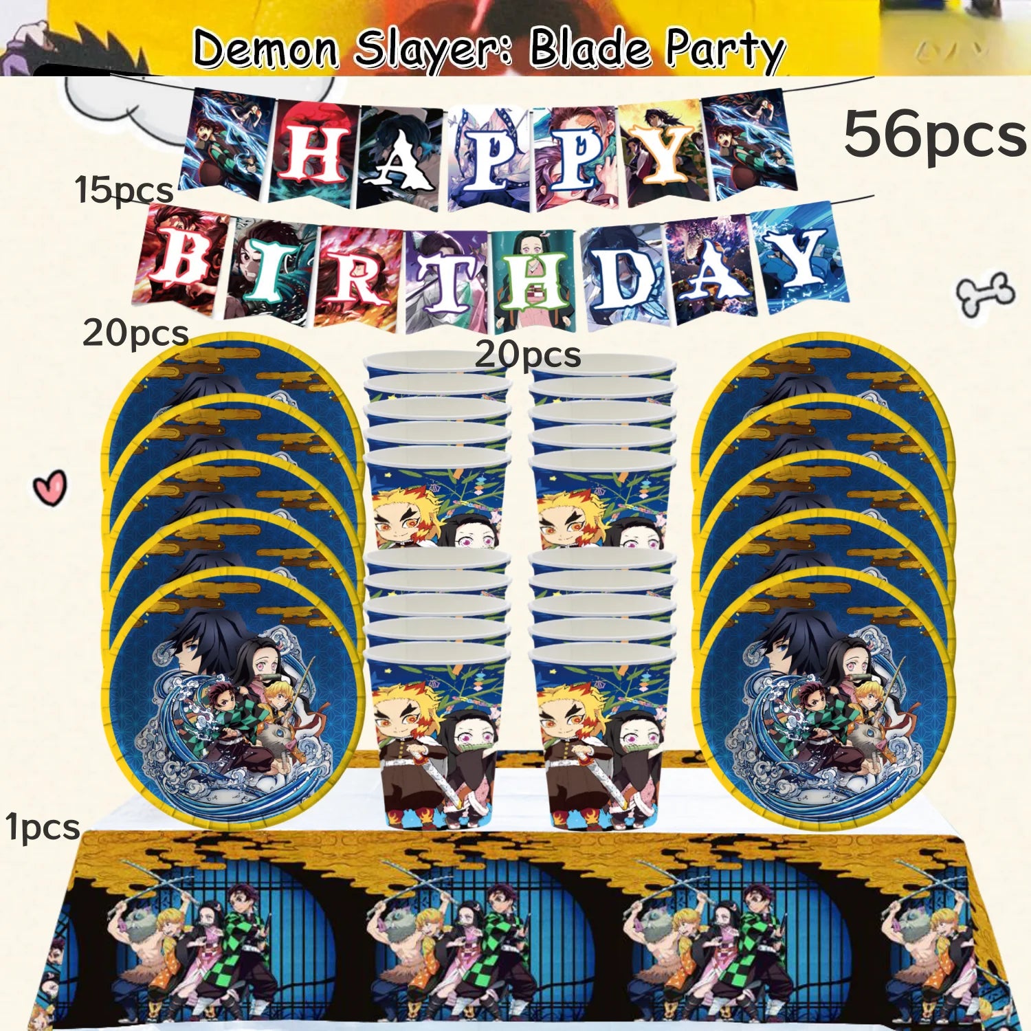 Demon Slayer Birthday Party Decor 20pepole Tableware Kimetsu No Yaiba Tablecloth Plate cup Baby Shower Kids Favor Party Supplies