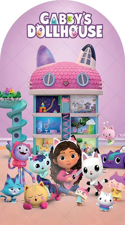 Arch Gabby Dollhouse Theme Background Kids Birthday Party Backdrop Polyester Arch Banner Photography Props