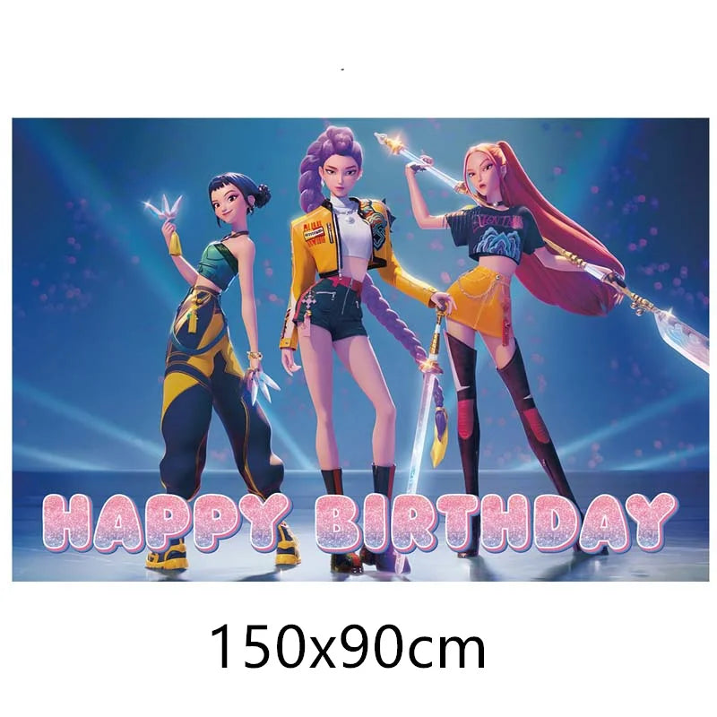 Demon Hunter Birthday Decorations Tableware Set Cups Plates Napkins Balloons Decor Kids Baby Shower Kpop Party Supplies