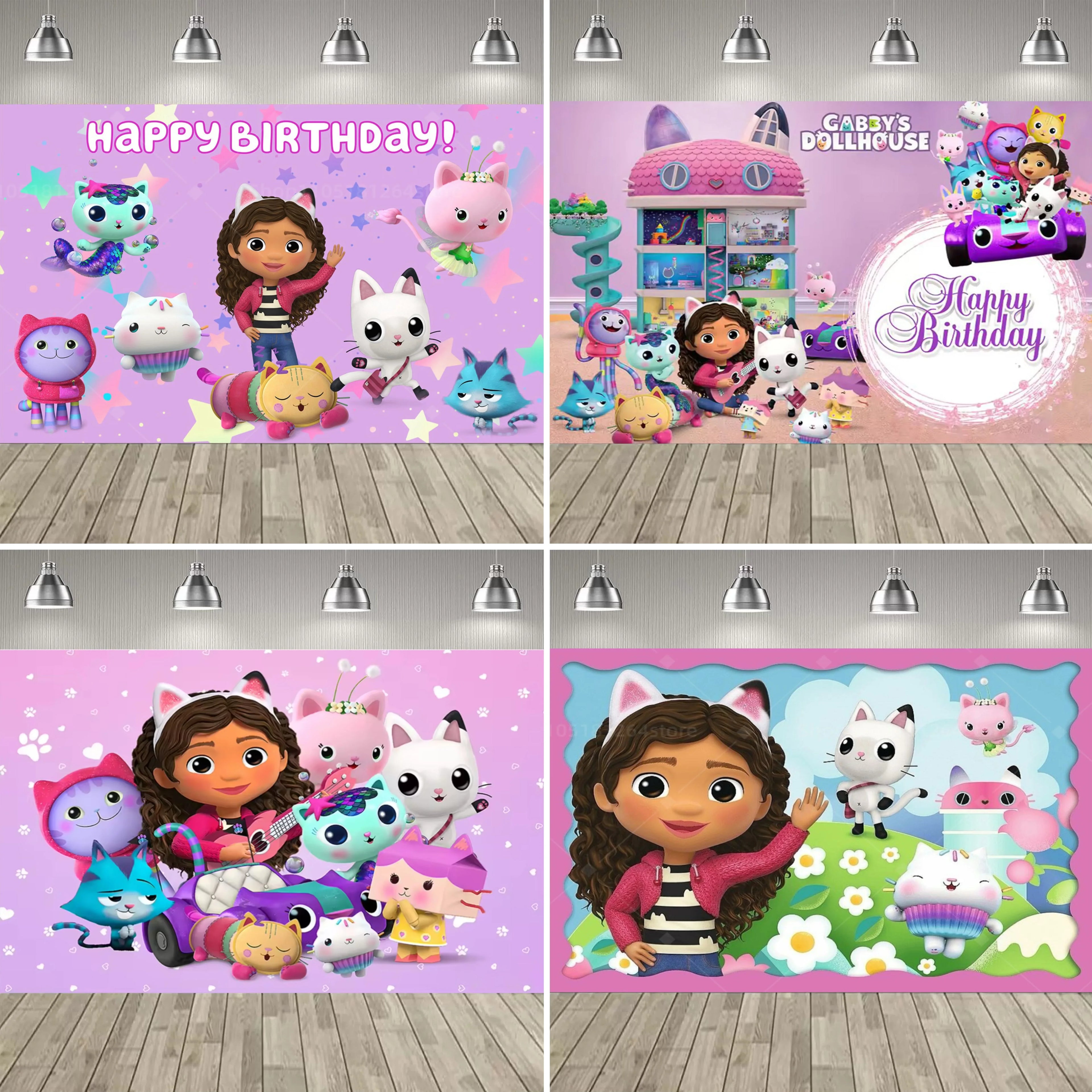 Cartoon Gabby Dollhouse Girl Birthday Party Decoration Backdrop Baby Baptism Party Supplies Pink Toys Photo Banner Decor Supplie