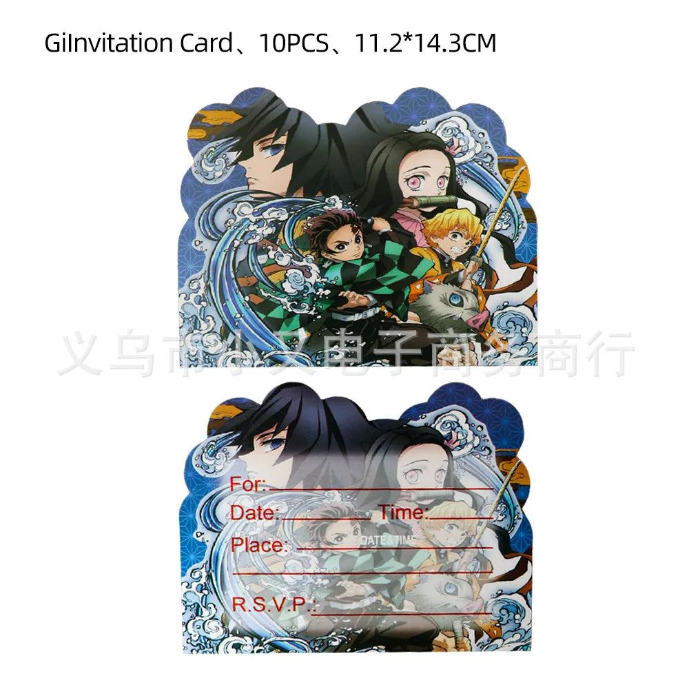 Demoned Slayers Balloons Happy Birthday Banner Kimetsu No Yaiba Party Decoration Cup Disposable Tableware Anime Cake Topper Toy