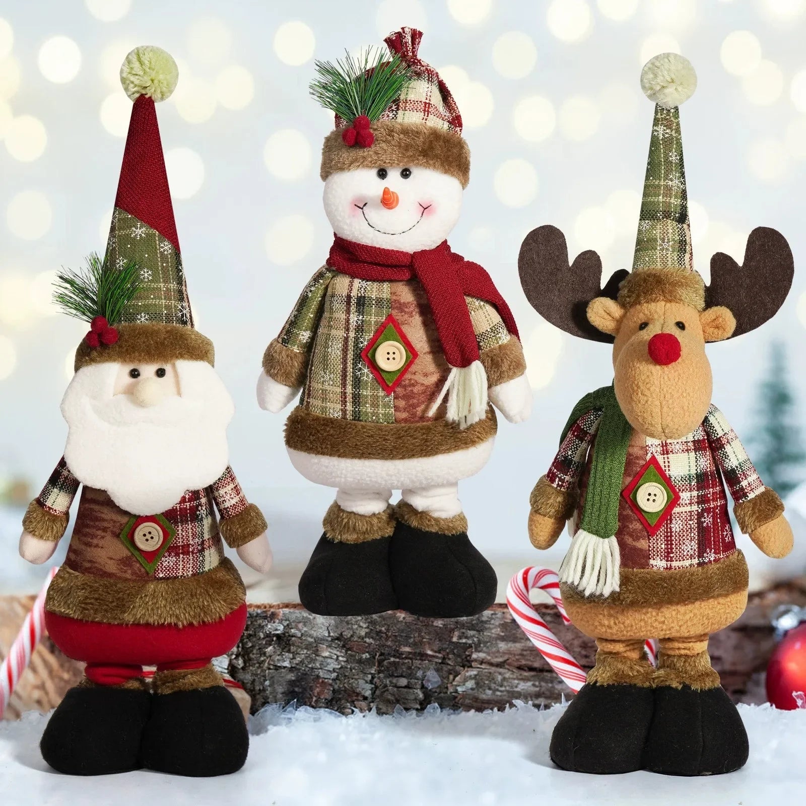 2026 Retractable Santa Claus Snowman Elk Doll Plush Boys Girls Xmas Gifts Decorations For Home Party Christmas Ornament