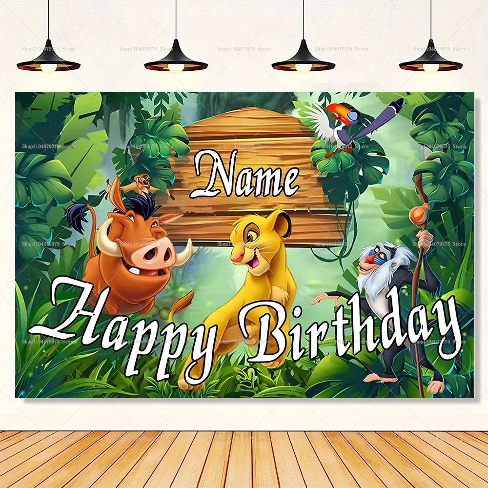 Custom Disney Cartoon Lion King Photography Background Personalized Name Children's Birthday Decoration Party Supplies Banner