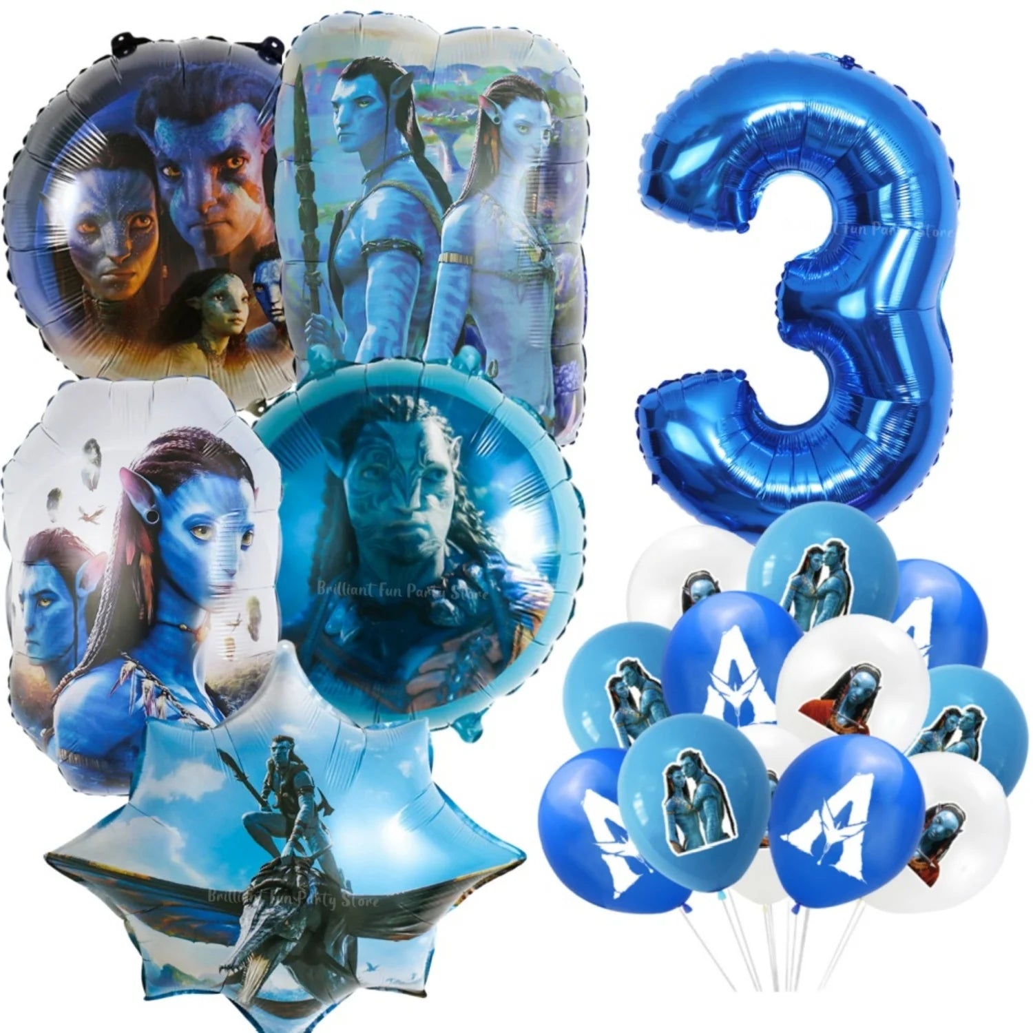 18Pcs Avatar Theme Balloon Set 32inch Blue Number Baby Shower Movie Themed Kids Boys Birthday Party Decorations Supplies