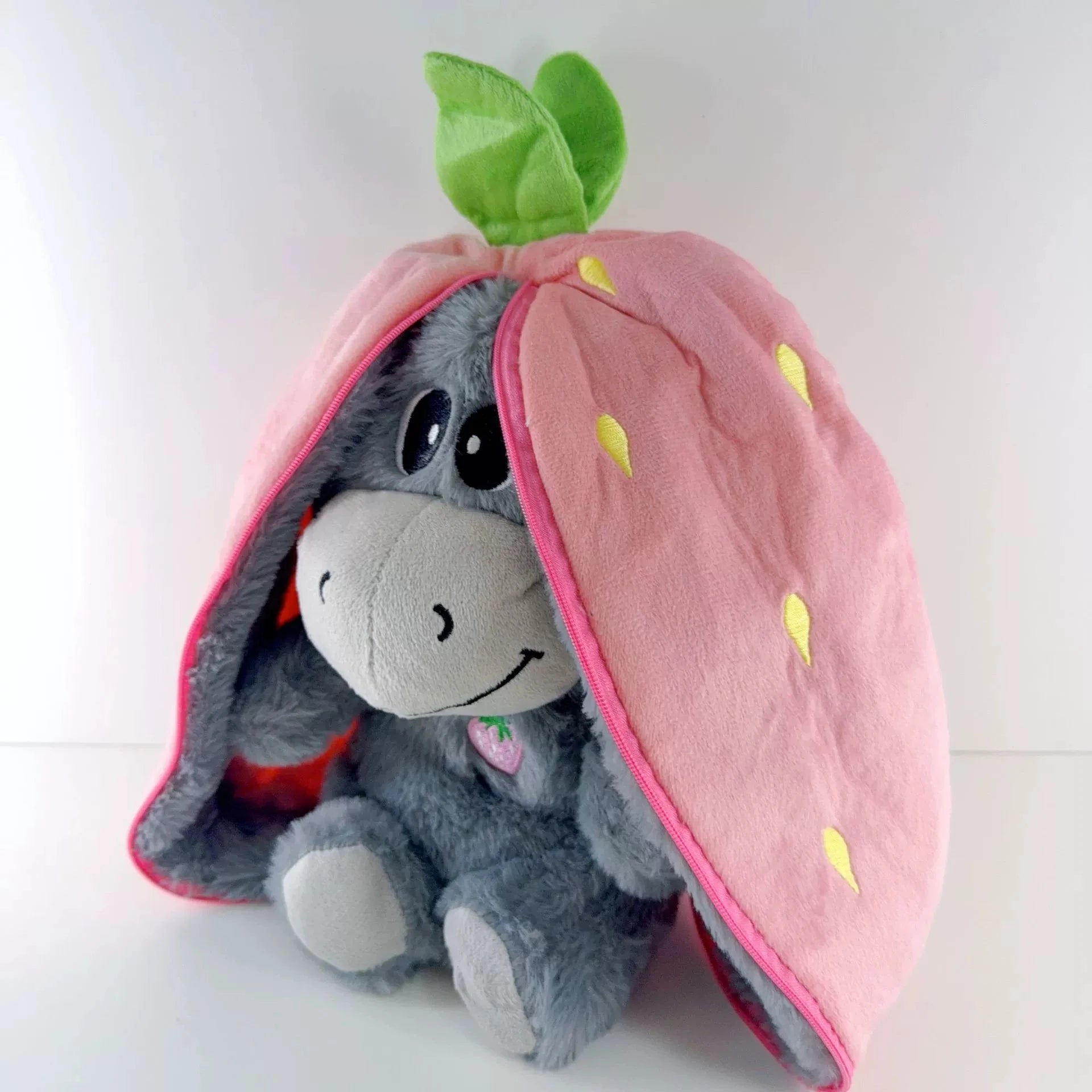 2026 Hot Breathing Soothing Cute Strawberry Donkey Plush Toys Sleep Companion Music and Light Dolls Soft  Plush Bedtime Toys