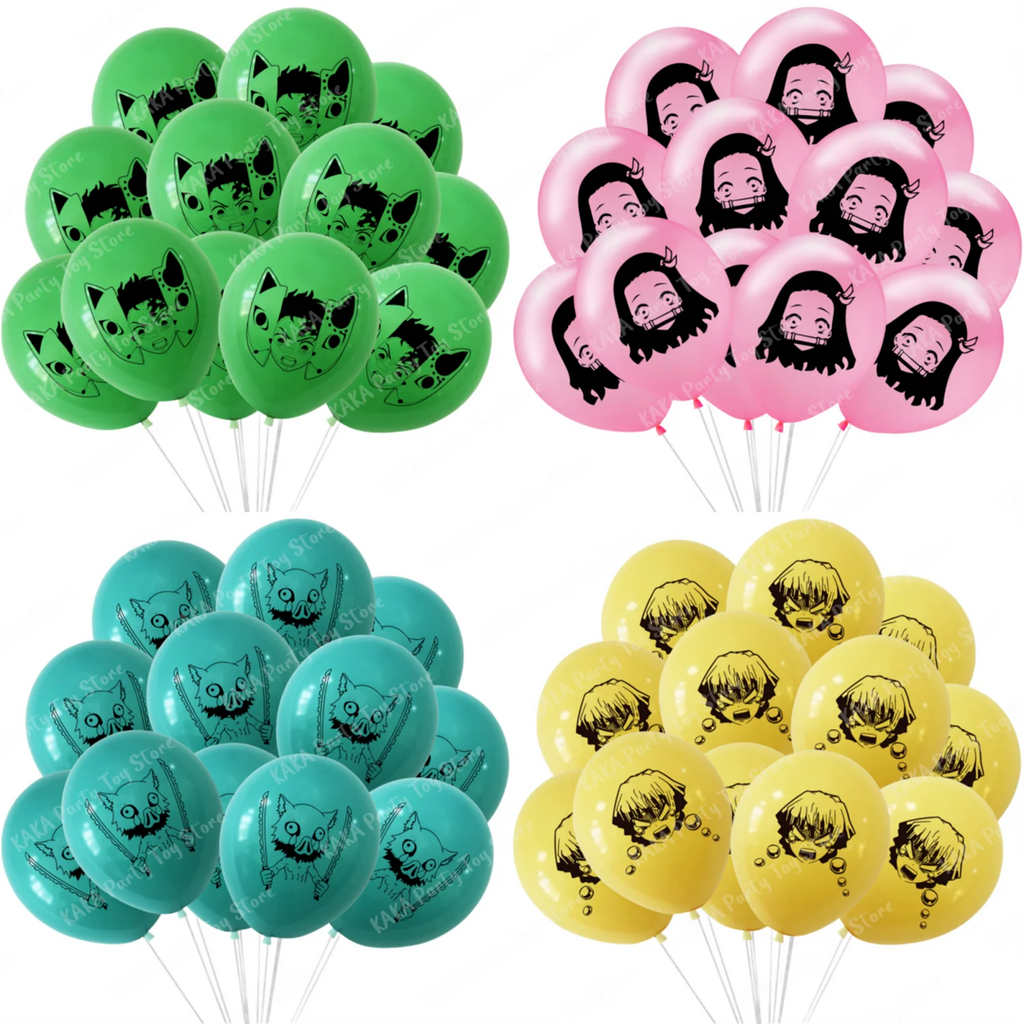 12/24Pcs Anime Demon Slayer Balloon Cartoon Kamado Tanjirou Nezuko Latex Balloons For Kids Birthday Party Dcorations Gift Toys