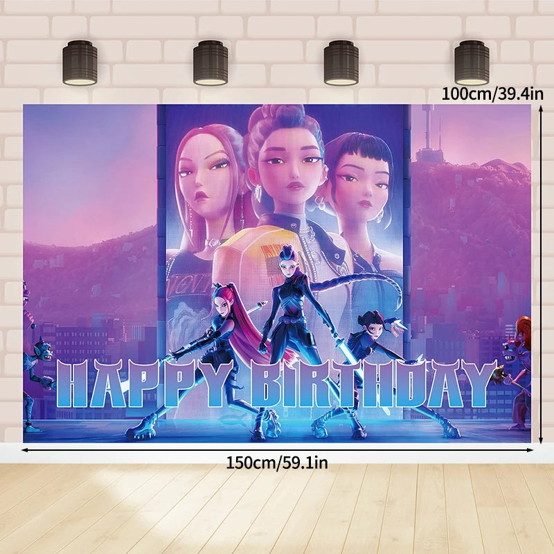 Demon Hunters Birthday Balloons Huntrix Birthday Kpop Warriors Balloons Birthday Backdrop Cloth Kpop Birthday Decor Accessiories