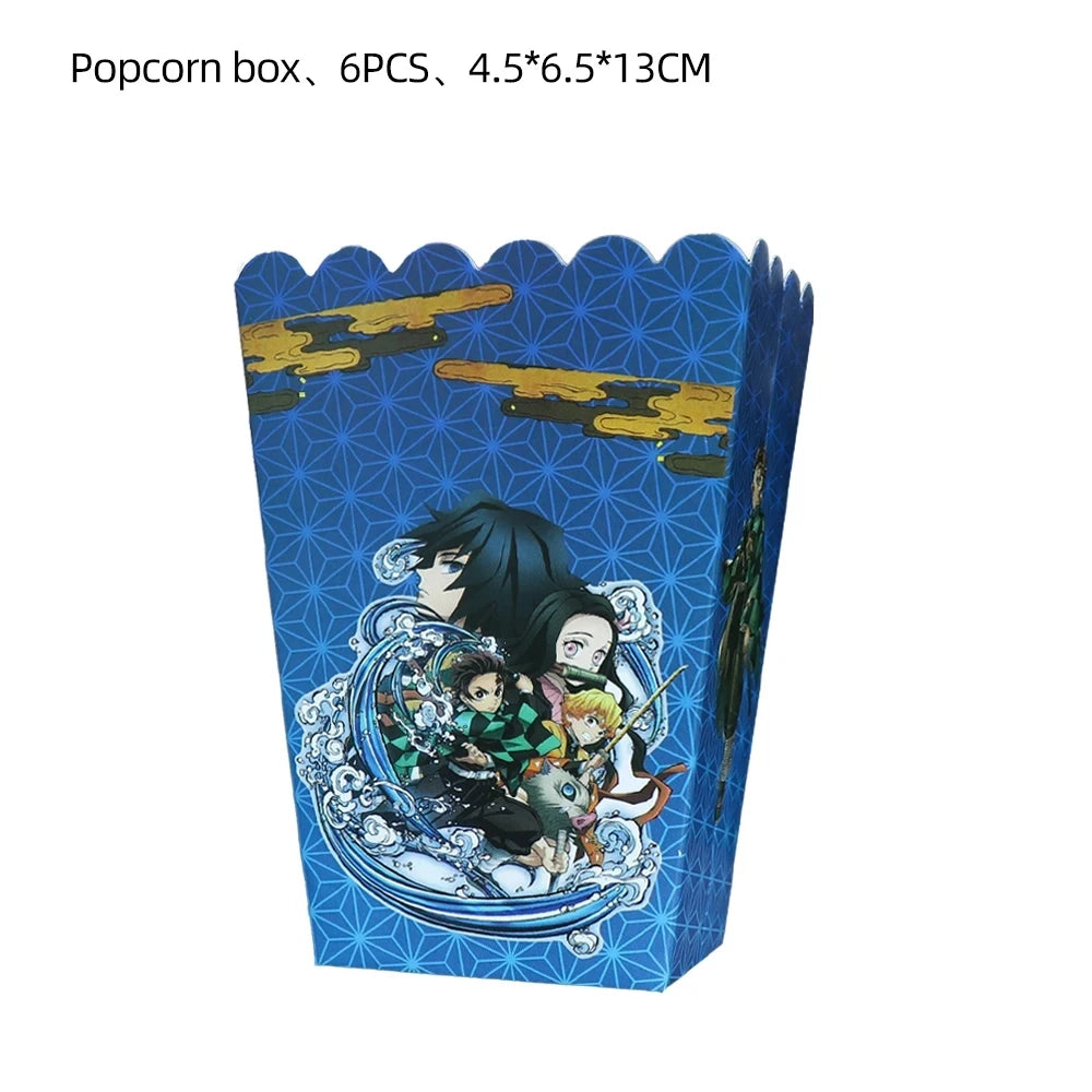 Demoned Slayers Balloons Happy Birthday Banner Kimetsu No Yaiba Party Decoration Cup Disposable Tableware Anime Cake Topper Toy