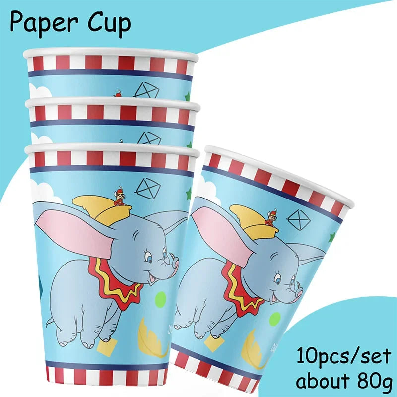 Cartoon Dumbo Theme Party Supplies Tableware Cup Plate Topper Kid Baby Girls Birthday Party Decoration Baby Shower