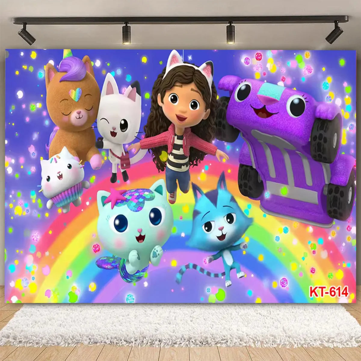 Cartoon-Gabby Dollhouse Children's Birthday Party Supplies Decoration Background Girl Baby Shower Pink Cat Toy Photo Banner Prop