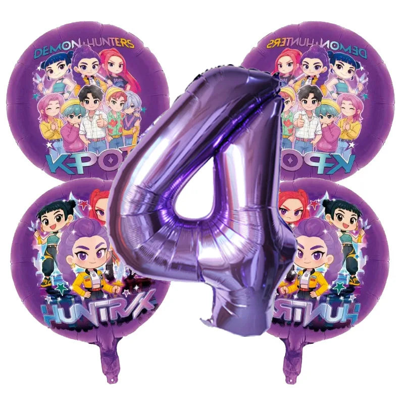 5pcs Kpop Demon Hunters Children's Birthday Party Decoration Ball Number Digit Balloon Set Baby Shower Party Supplies Gift Toy