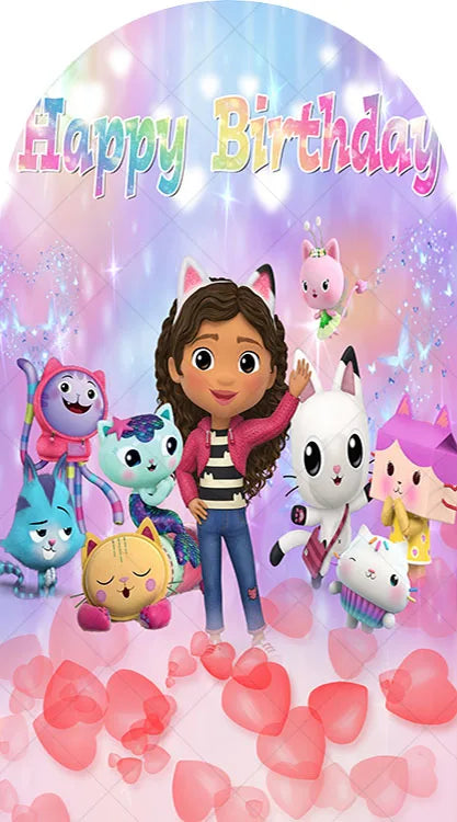 Arch Gabby Dollhouse Theme Background Kids Birthday Party Backdrop Polyester Arch Banner Photography Props