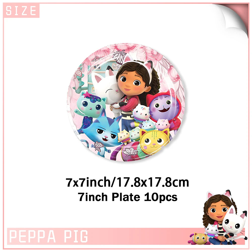 Cartoon G-Gabby Doll House Birthday Party Decorations Disposable Tableware Tablecloth Balloon Background Banner Party Supplies