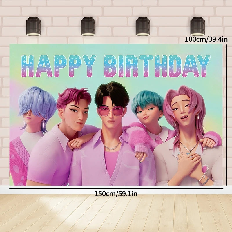 Kpop Demon Hunter Birthday Party Accessorie K Pop Birthday Warriors Pop Party Backdrop Cups Plates Tablecloth Ballons Cake Decor