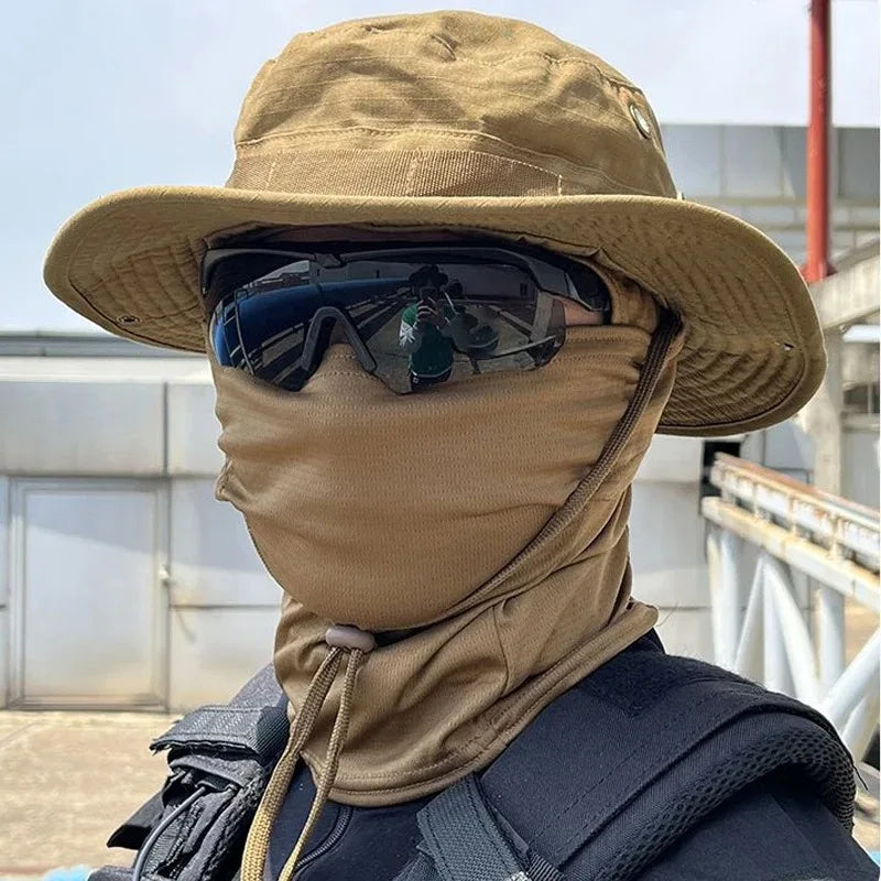 2Pcs/Set Wide-brimmed Hat Balaclava Mixed Set Men Sunscreen Boonie Cap Outdoors Hiking Camping Fishing Hat Sun Hat Fisherman Hat