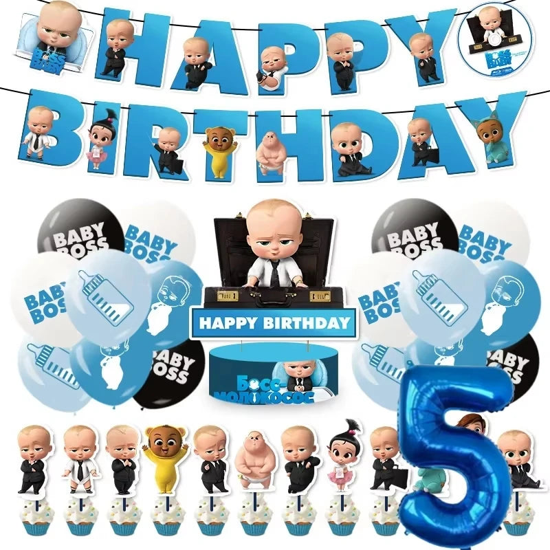Cartoon Bossed Baby Theme Newborn 1st Birthday Party Decor Disposable Tableware Background Balloon Kid Baby Shower Supplies Gift