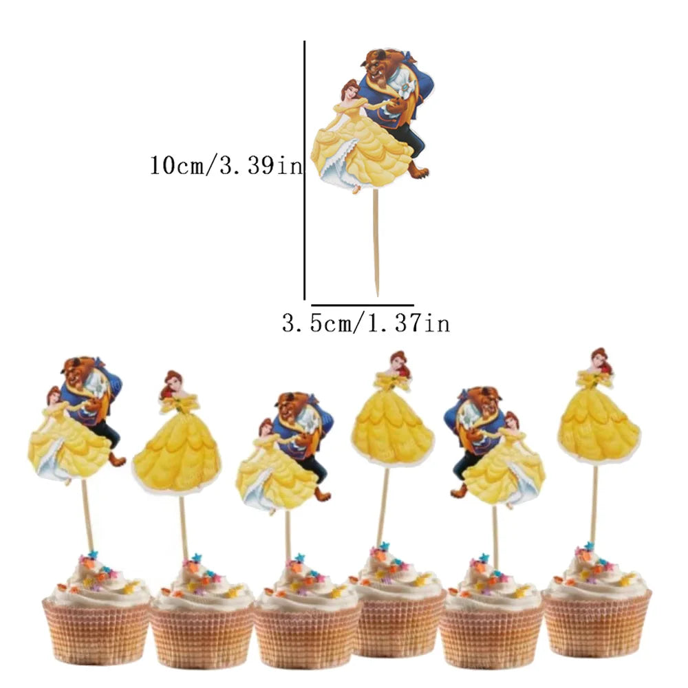 24pcs Beauty and the Beast Cake Toppers Wrappers Birthday Party Decoration For Kids Baby Shower Princess Supplies Gifts Cupcake