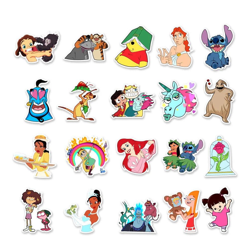10/30/50pcs Mixed Disney Anime Cartoon Stickers Cute Princess Mickey Mouse Stitch Graffiti Decals Kawaii Kids DIY Sticker Gifts